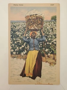 1940s POSTCARD DRYING COTTON, GREETINGS FROM HELENA AR, WOMAN WITH COTTON - Picture 1 of 3