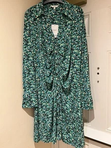 NEXT Green Multi Ruched Front Long Sleeved Midi Jersey Shirt Dress,Size 20,NWT. - Picture 1 of 6