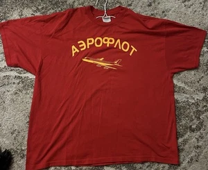 Vintage Y2K Russian Airline Aeroflot Shirt Red XXL 7 Back Rare Airplane Aviation - Picture 1 of 5