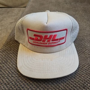 Vintage DHL Mütze grau Netz Druckknopflasche Truckerkappe weltweit Expressversand - Bild 1 von 9