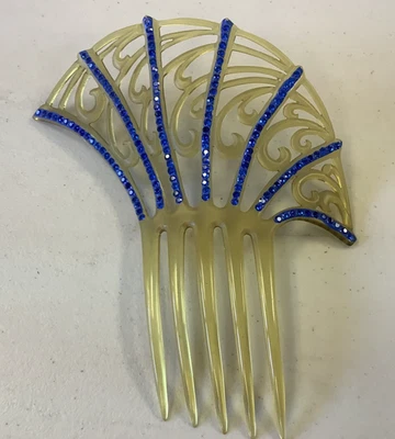 Расческа для волос в стиле ар-деко зеленая вентилятор синие стразы - Изображение 1 из 4