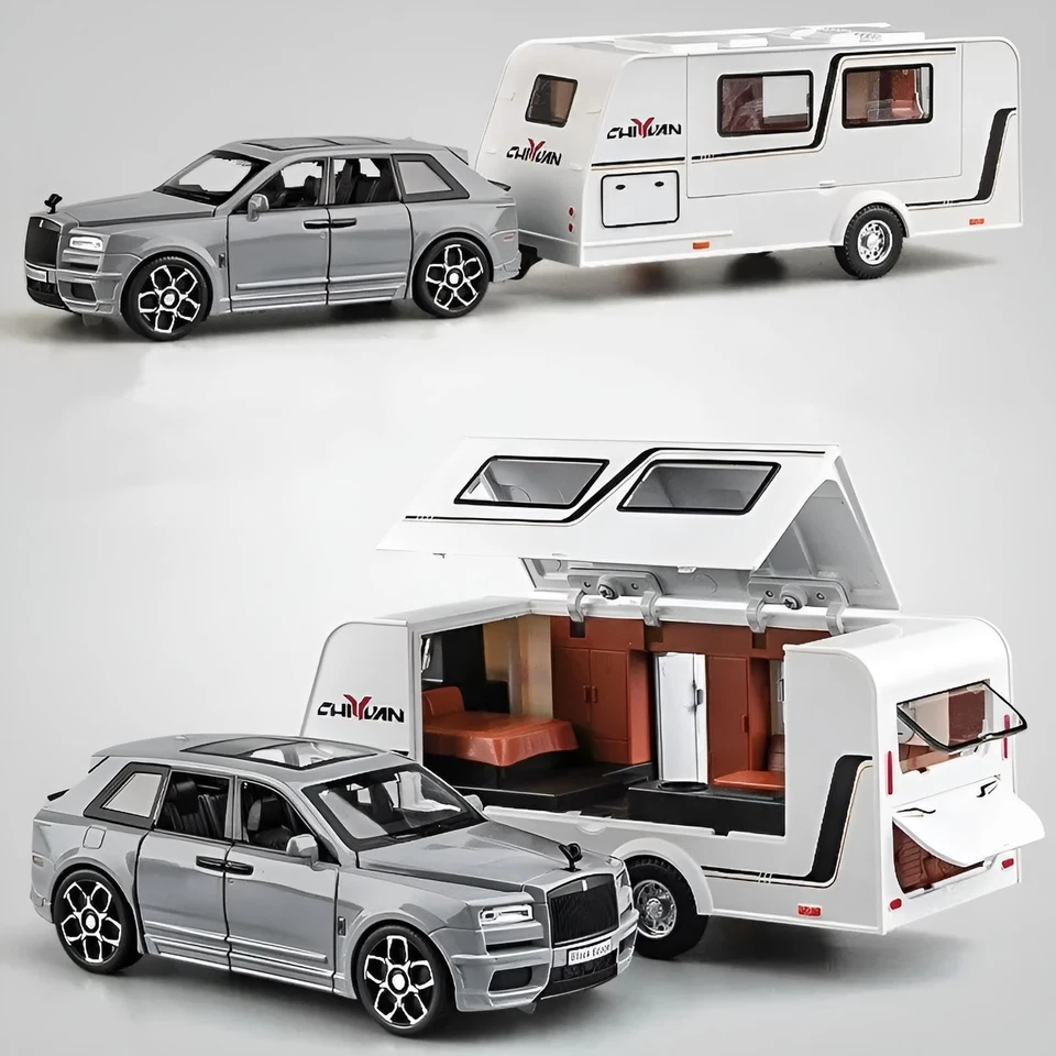 1:32 Rolls-Royce Cullinan RV Caravan Trailer Diecast Car Model - Light Sound Toy - Image 1 of 4