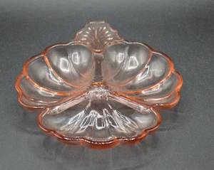 1930s Jeannette Doric Depression Glass Divided Clover Shamrock candy nut dish 7" - Picture 1 of 2