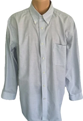 Camisa de vestir Haggar LS 18 34/35 ajuste regular azul blanco a rayas abotonadas Foto 1 de 4