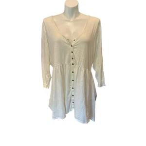 Wunderbares Damen Plus 3X elfenbeinfarbenes Langarmshirt mit V-Ausschnitt und Knöpfen Oberteil weich - Bild 1 von 7
