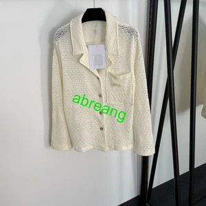Hollow collar long sleeved knitted cardigan V-neck women 2025 beige high quality - Picture 1 of 4