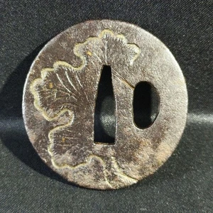 Tsuba Sword Guard for Katana Edo Antique Iron Ginkgo Biloba - Picture 1 of 10