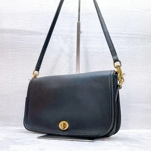 COACH Vintage 9755 Shoulder Bag Black Used Leather Turn Lock Women From Japan - Picture 1 of 24