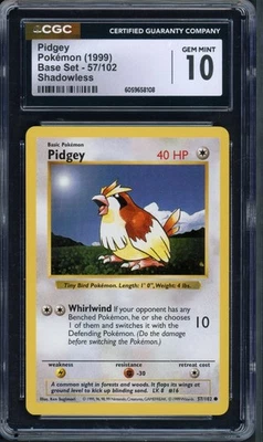 Pokemon CGC 10 Gem Mint Shadowless Base Set Common Pidgey 57/102 - Image 1 of 2