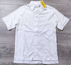 Lands End Shirt Kids Medium 10-12 Interlock School Uniform White Polo Boys Girls - Picture 1 of 6