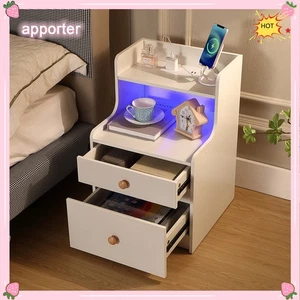 2 Stück LED Licht Nachttisch Holz Nachttisch mit Ladestation & USB-Anschluss - Bild 1 von 10