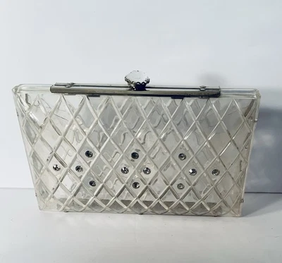 Bolso clutch/cartera Lucite transparente vintage años 50 con pedrería Foto 1 de 4