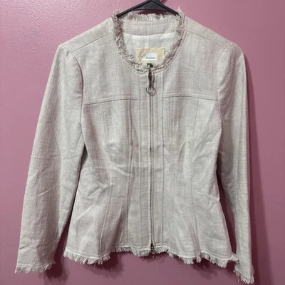 Rebecca Taylor Blazer Women's 2  Tweed Fringe Full Zip Career Preppy Jacket - Image 1 of 4