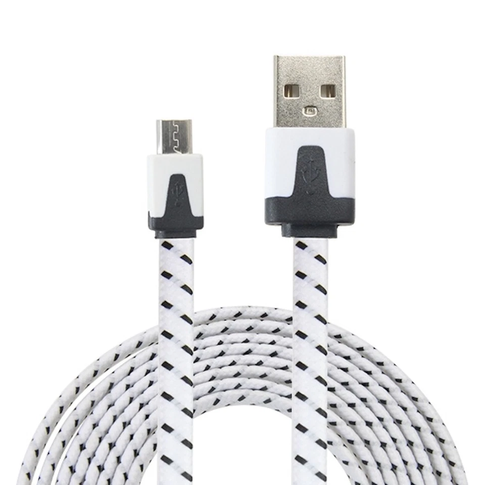 NTJ 6FT LONG Flat Braided Fabric Charger Cable charging for MICRO USB data sync - Image 1 of 4
