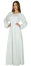 Bimba Women Boho Gothic Style Long Maxi Dress Lace Long Sleeves White Gown