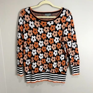 Joseph Allen Damen Pullover Orange Retro Blumen Größe M Navy Weiß 70er - Bild 1 von 9