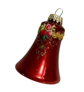 Campana de vidrio rojo vintage colección Victoria adorno estampado dorado con flores - Imagen 1 de 5