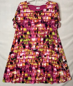Avenue Kleid rosa Blumen Overlay A-Linie künstlerisch Übergröße Pullover Gr. 30 32 4XL - Bild 1 von 10