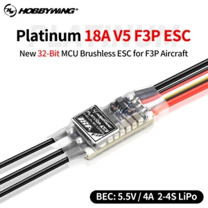 HOBBYWING Platinum 18A Brushless ESC V5 F3P 5.5V/4A BEC 2-4S per F3P Ala Fissa - Foto 1 di 15