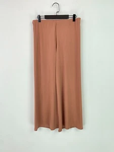 Zara Brown Solid Wide Leg High Waist Jersey Trousers Pull On Size UK M - Picture 1 of 8