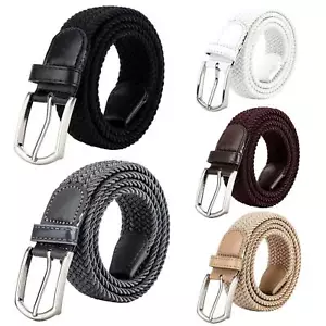 Men's Stretch Braided Woven Waist Straps Elastic Waistband Canvas Buckle Belt - Picture 1 of 19