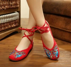 Chinese Old Beijing Flats Women Casual Shoes Butterfly Embroidered Cloth shoes - Picture 1 of 13