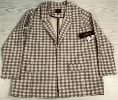 Chaqueta a Cuadros Liverpool Mujer 2X Negra Marfil Frente Abierto Preppy Bolsillo Blazer Nueva Foto 1 de 4