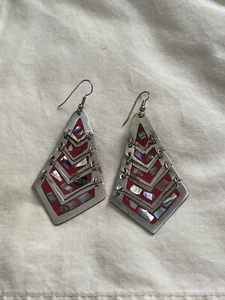 Pendientes con incrustación de abulón rojo/plateado de alpaca México - Imagen 1 de 5