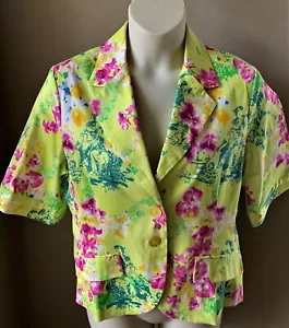 Kaelyn Max Womens JACKET 16 Bright Chartreuse FLORAL PRINT Top - Picture 1 of 2