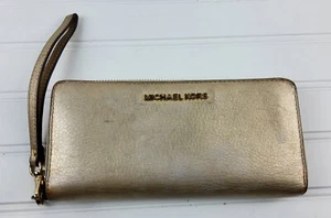 Michael Kors MK Zip Around Gold Leather Full Size Wallet - Picture 1 of 13