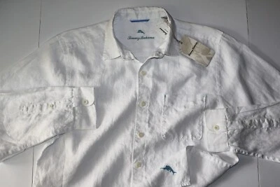 Tommy Bahama Shirt Sea Glass Breezer White Solid Linen New LS XX-Large XXL - Image 1 of 4