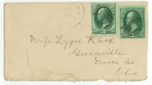 c1870s Newport Rhode Island 3ct Banknote x 2 to Greenville Ohio Lizzie Knox - Picture 1 of 1