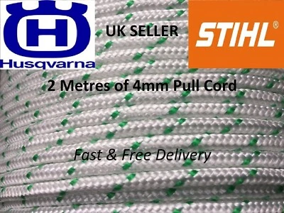 PULL START CORD STARTER ROPE 4MM X 2 METRES, MOWER,CHAINSAW,BLOWER,ETC - Image 1 of 3