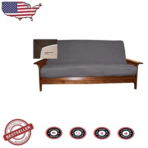 Luxurious Micro-Suede Grey Full Size Futon Cover - Elastic Back for Easy Fit - Picture 1 of 2