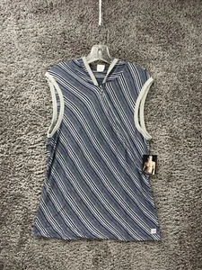 New Pistol Pete Hoodie Men L Gray Navy Diagonal Striped Sleeveless Asymmetrical - Picture 1 of 11