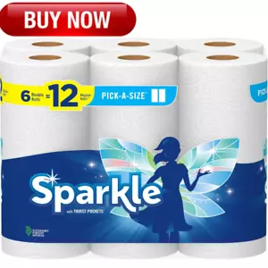 Kitchen Household Clean-Up Paper Towels Bulk 6 Double Rolls = 12 Regular Rolls - Picture 1 of 12