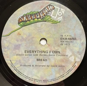 Bread Everything I Own Vinyl Record 7” 45 RPM EKM-45765 Elektra 1972 - Picture 1 of 24