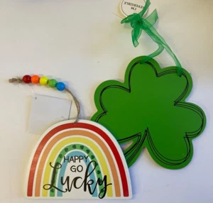 2 St Patrick's Day signs shamrock rainbow Tiered Tray Home Decor - Picture 1 of 1