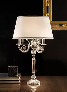 Lampada da tavolo flambeau in ottone argento e cristallo 3 luci MS-384 - Foto 1 di 1