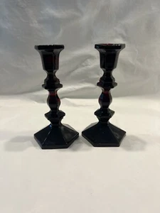 Beautiful Deep Red Mosser Candlesticks Cadmium Glows - Picture 1 of 9