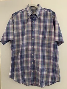 Camisa de vestir Peter Millar para hombre grande a cuadros manga corta con botones azul púrpura - Imagen 1 de 5