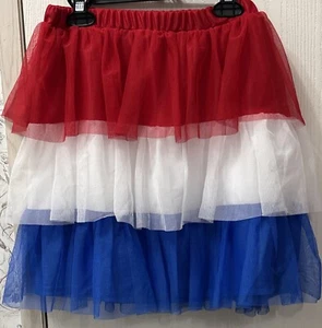 New With Tags Patriotic Red White & Blue Girls Tulle Tutu Skirt Size L (10-12) - Picture 1 of 4