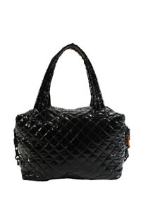 MZ Wallace Womens Zip Up Pleated Crossbody Tote Handbag Black