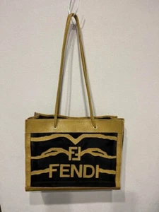 Fendi Nylon Shoulder Bag Tote Bag Black Yellow Beige Medium Women From Japan - Picture 1 of 15