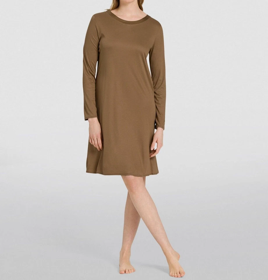 NWT Hanro $240 Grand Central WALNUT GOLD Modal/Silk Knit 38" Nightgown S LUXE - Image 1 of 4