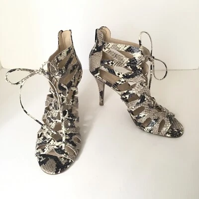 Nine West Ambroseo Lace Up Heels Women’s Size 7.5 M Snake Print Cage Cut Out - Image 1 of 4