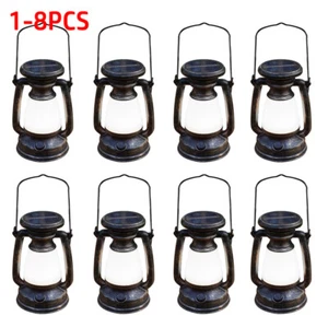 1-8Pcs Solar Lantern Hanging Lights Vintage LED Waterproof Camping Lamps USB - Picture 1 of 23