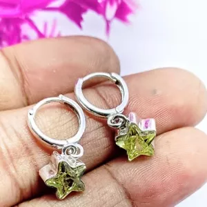 Peridot Gemstone Dangle Drop Star Earring, 925 Sterling Silver Handmade Earring. - Picture 1 of 5