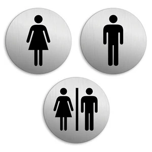 Toilettenschild Damen Herren | Ø 75 mm Aluminium selbstklebend gebürstet - Bild 1 von 1