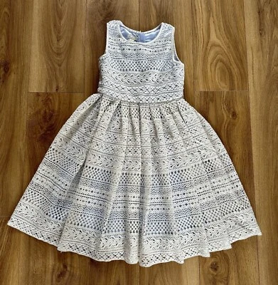 White Pattern Net Blue Underneath MONSOON Party Prom Bridal Dress Age 9 Years - Image 1 of 4